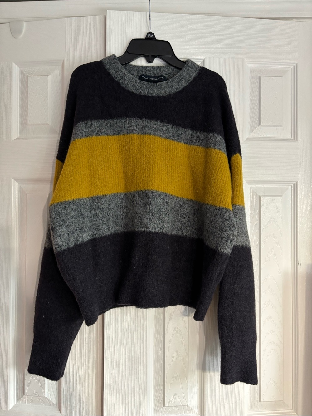 French Connection Rufina Knits Stripe Sweater, L Mustard Grey